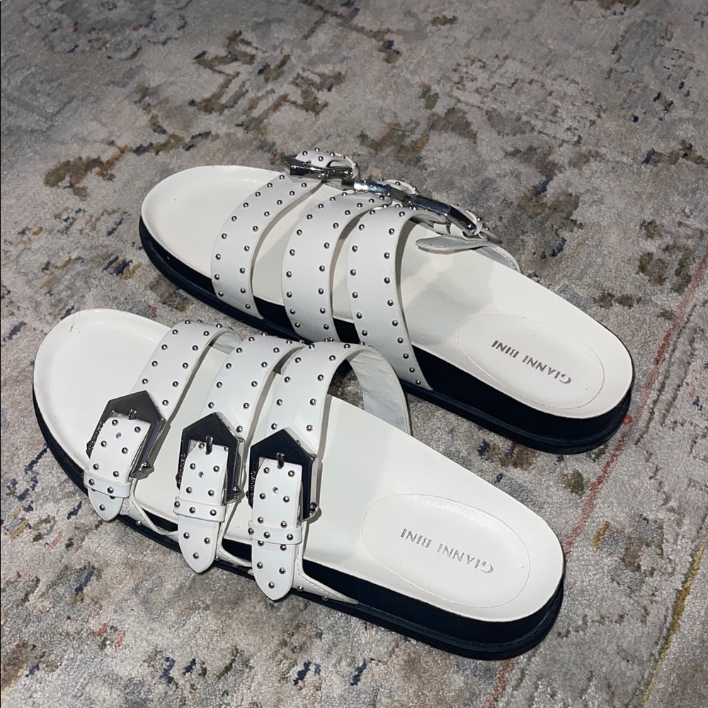 Gianni Bini White Studded Slide Sandals